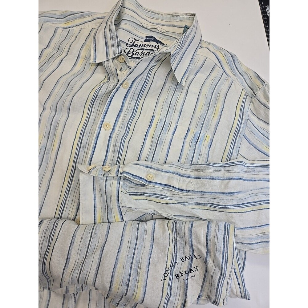 Tommy Bahama 100% Linen Shirt Mens XL Striped Long Sleeve Button Up Casual Vaca - Picture 4 of 10
